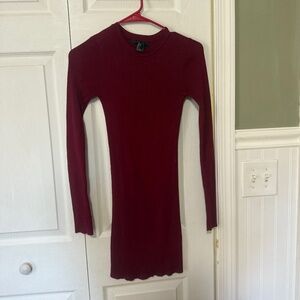 Red Long Sleeve Knit Mini Dress